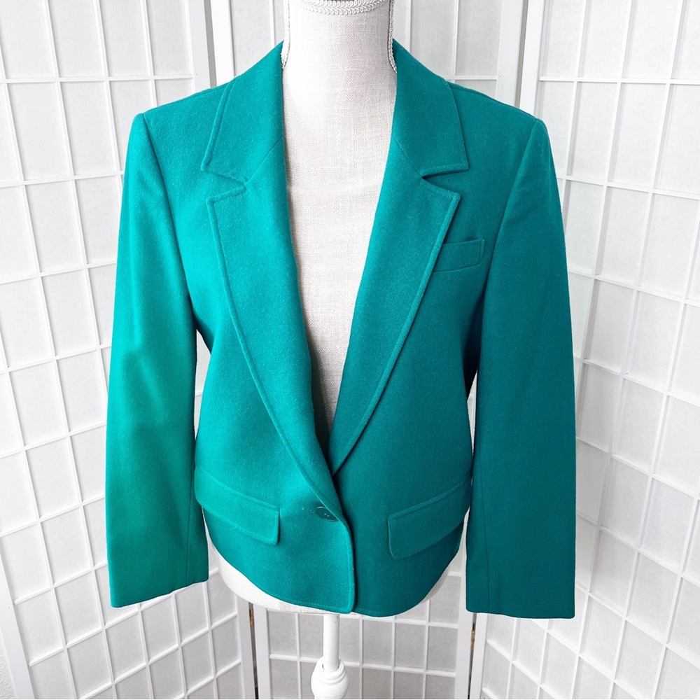 Vintage Miss Pendleton Bright Dark Green Wool Single Breasted Blazer | Size 10